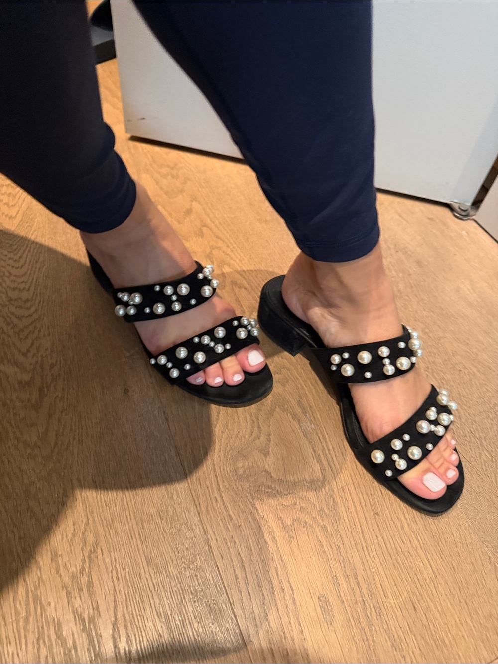 Black Pearl-Embellished Slide Sandals by J Crew